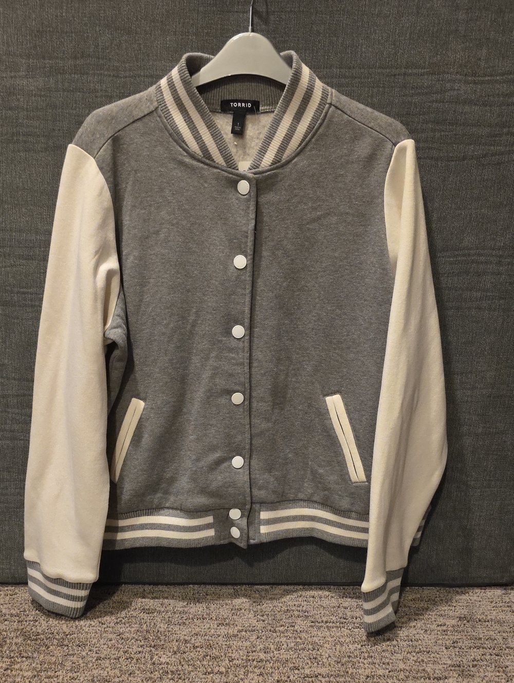 Torrid Gray/white Snap Button closure Varsity Jacket Size 14-16 (Torrid 1) PTP26